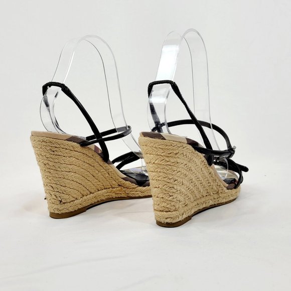 Burberry Nova Check Canvas Ankle Strap Wedges - Picture 3 of 4
